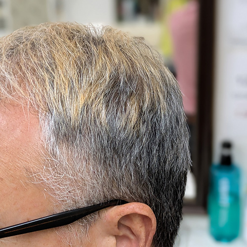 白髪交じりの髪にブリーチ